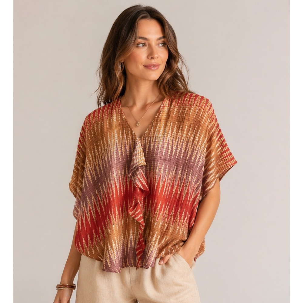 VTG Boho‎ Batik Blouse S | Omah Laweyan Tribal Print Button Top Earthy Vibes